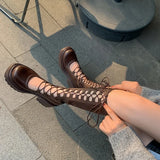 Amozae-Designer Summer Women High Boots Fashion Lace Up Platform Heel Shoes Ladies Elegant Women's Hollow Out Footwear-Platform boots