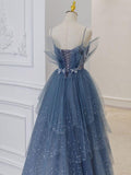 Amozae-Cyber Monday Christmas party outfits Gray blue tulle sequin beads long prom dress, blue evening dress BD13