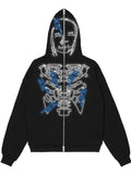 Amozae-Fall Outfits -Zip up hoodie with glittering rhinestones and face motif- Streetwear y2k outfits Fall Outfits Christmas Thanksgiving Gift New Year's Eve