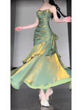 Amozae-dress to impress party dress nye outfits Retro Mermaid Green Prom Dress With Flower  YM1602