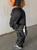 Amozae-Black parachute trousers with cargo pockets and piping details- Streetwear y2k outfits Fall Outfits Christmas Thanksgiving Gift New Year's Eve