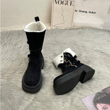 Amozae-Winter Warm Cotton Women Modern Boots Fashion Slip On Short Booties Concise Square Heels Shoes-Platform boots