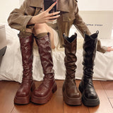 Amozae-Winter Short Plush Women Knee High Boots Fashion Slip On Knight Long Booties Ladies Casaul Platform Heels Botas Mujer-Platform boots