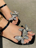 Amozae-Rhinestone Double Butterfly Flat Sandals