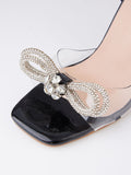 Amozae-Sparkling Bow Square Toe High Heels