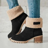 Amozae-Autumn Winter Keep Warm Fur Women Snow Boots Fashion Slip On Shoes Square High Heel Ladies Mid Calf Booties-Platform boots