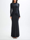 Amozae-nye outfits back to school dress  Halcyon Long Sleeve Slinky Maxi Dress