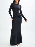 Amozae-nye outfits back to school dress  Halcyon Long Sleeve Slinky Maxi Dress