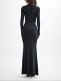 Amozae-nye outfits back to school dress  Halcyon Long Sleeve Slinky Maxi Dress