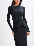 Amozae-nye outfits back to school dress  Halcyon Long Sleeve Slinky Maxi Dress