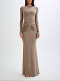 Amozae-nye outfits back to school dress  Halcyon Long Sleeve Slinky Maxi Dress