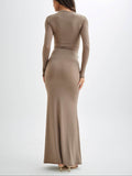 Amozae-nye outfits back to school dress  Halcyon Long Sleeve Slinky Maxi Dress