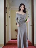 Amozae-dress to impress party dress nye outfits New Elegant And Gentle Long Dress Gray Party Dress YM1681