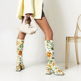 Amozae-Back To School Gifts Colorful Floral Square Toe Boots