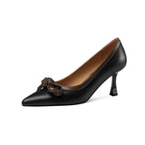 Amozae-Genuine Leather Mixed Colors Shallow Pointed Toe Stiletto Shoes Women 2023 Spring and Autumn New Butterfly-knot High Heels Pumps