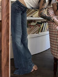 Amozae-Y2K Blaue Verwaschene Low Waist Schlag Jeans- Streetwear y2k outfits Fall Outfits Christmas Thanksgiving Gift New Year's Eve