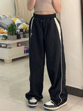 Amozae-Black baggy oldschool sweatpants with contrast piping- Streetwear y2k outfits Fall Outfits Christmas Thanksgiving Gift New Year's Eve