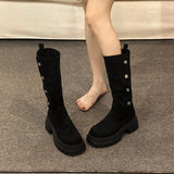 Amozae-Winter Women Western Knee High Boots Fashion Slip On Shoes Thick Heel Laides Concise Long Botas De Mujer-Platform boots