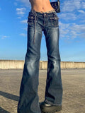Amozae-Faded vintage cargo jeans flared pants with pockets- Streetwear y2k outfits Fall Outfits Christmas Thanksgiving Gift New Year's Eve
