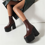 Amozae-Back To School Gifts Chunky Heel Round Toe Platform Boots