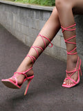 Amozae-Knot Lace-up Square Toe Heels