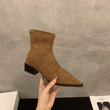 Amozae-Designer Leopard Women Ankle Boots Fashion Pointed Toe Short Booties Ladies Concise Square Heels Shoes-Platform boots