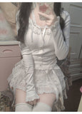 Amozae-Y2k Lace Sweet Girl Korea Summer Skirts Women Clothes White MIni Skirt High waist Loose Grunge Kawaii Cute A-line Fluffy Skirt