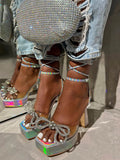 Amozae-Bow Lace-up Platform Heels