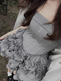 Amozae-nye outfits back to school dress  Strapless Double Breasted Ruffle Tiered Mini Dress