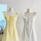 Amozae-Vest Dress With Small Flying Sleeves French Style 2025 Summer New Style Retro Pure Pure First Love Temperament Slim Short Dress