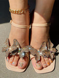 Amozae-Rhinestone Double Butterfly Flat Sandals
