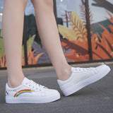 Amozae-Back To School Gifts Rainbow white shoes