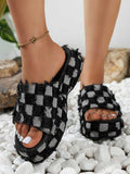 Amozae-Checkerboard Raw Trim Denim Sandal