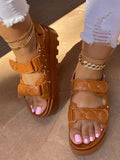 Amozae-Velcro Studs Decor Thick Sole Sandals