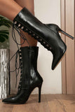 Amozae-Pointed Toe Lace Up Mid-Calf Boots