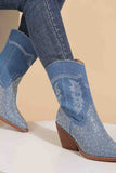 Amozae-Rhinestone Mid-Calf Pointed Toe Western Cowboy Boots