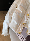 Amozae-back to school outfits spring outfits  Elegant White Parkas Women Casual Buttons Korean Puffy Coats Winter Fashion Long Sleeve Warm Thick Stand Collar Jackets