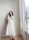 Amozae-dress to impress party dress nye outfits White Lace Dress Women's Summer New Hollow Embroidery Long Dress YM1759