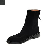 Amozae-Women Autumn and Winter Round Toe Low Heel Mid Calf Boot Ladies Back Zipper Cow Suede Chunky Heel Elegant Style Boots Size 34-40