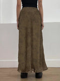Amozae-Brown vintage floral mesh maxi skirt- Streetwear y2k outfits Fall Outfits Christmas Thanksgiving Gift New Year's Eve