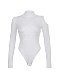 Amozae-Fall Outfits -White long sleeve bodysuit with patchwork neckline- Streetwear y2k outfits Fall Outfits Christmas Thanksgiving Gift New Year's Eve