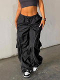 Amozae-Black parachute trousers with cargo pockets and piping details- Streetwear y2k outfits Fall Outfits Christmas Thanksgiving Gift New Year's Eve
