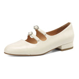 Amozae-Women Flat Heels Genuine Leather Shoes Summer Fashion Mary Jane Shoes Ladies Round Toe Belt Buckle Classic Casual Pumps