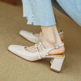 Amozae-2024 New High Heels Solid Split Leather Solid Color Shallow Women Sandals Belt Buckle Party Office Wedding Lolita Ladies Dress