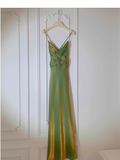 Amozae-dress to impress party dress nye outfits Green Suspender Evening Dress French Style Slim Green Party Dress YM1695