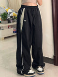 Amozae-Black baggy oldschool sweatpants with contrast piping- Streetwear y2k outfits Fall Outfits Christmas Thanksgiving Gift New Year's Eve