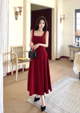 Amozae-birthday dress pretty outfits Stylish Sleeveless Maroon Knit Maxi Dress with Shoulder Straps