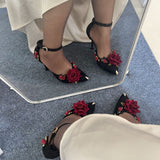 Amozae-kawaii shoes Elegant Woman Heeled Shoes Black Heels for Women Gothic Lolita Red and Black Halloween Shoes Ladies Footwear Pointed Toe prom shoes