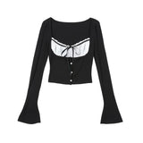 Amozae-Punk T shirt Long sleeves Sexy Suit Aesthetic Casual Sweet Girl Crop Top Gothic Korea Slim 2000s Graphic T Shirts Women Clothes