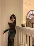 Amozae-dress to impress party dress nye outfits Sexy Square Neck Halter Prom Dress Slit Long Evening Gown YM1623